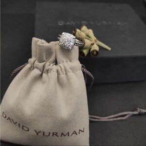 David Yurman Silver Cable Ring with Pave Diamonds - White  sz8